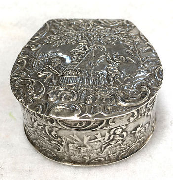 Vintage Silver Enamel Pewter Trinket Compact Powder Dish Can box