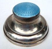 Sterling Silver and Enamel Guilloche Inkwell