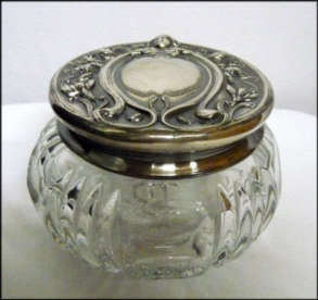 Cut Glass Powder Jar with Silverplate Lid